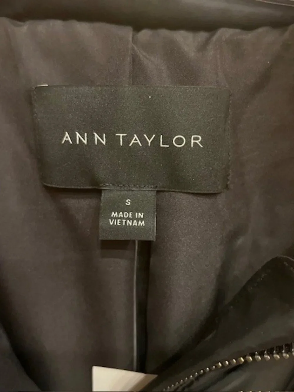 Ann Taylor Black Puffer Coat Faux Fur Collar Belted Mid Length